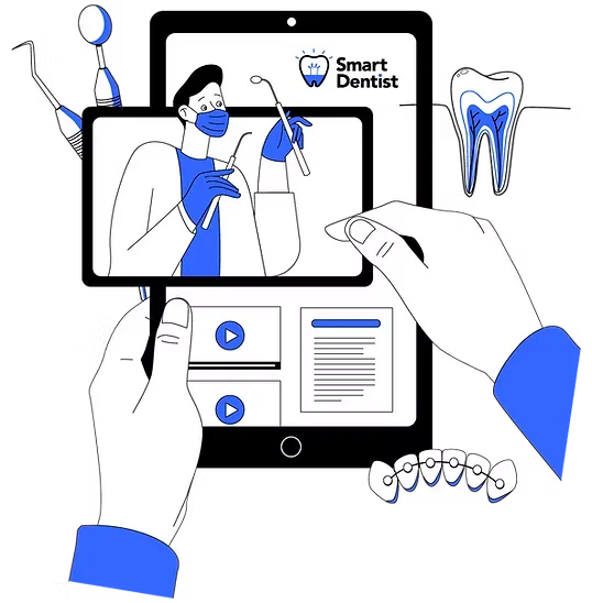 Illustration of a dentist learning through digital dental content